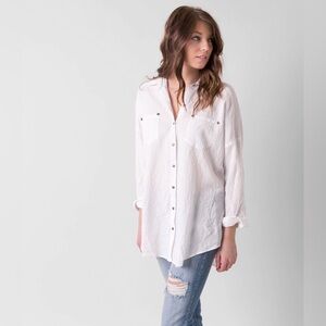 Free People White Textured Button-Down Tunic Shirt size small